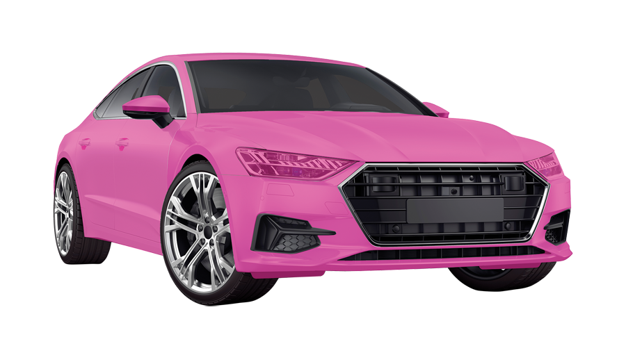 A pink car is shown in this picture.