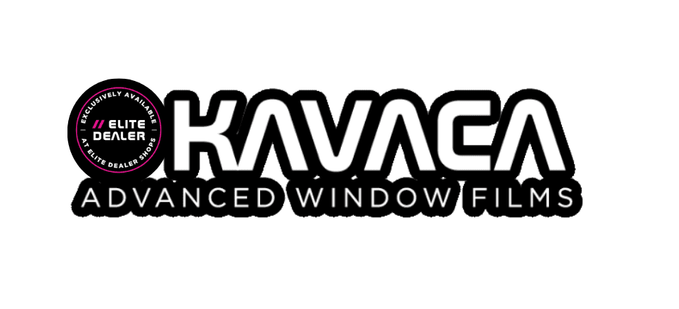 A black and white logo of kavach advanced window films