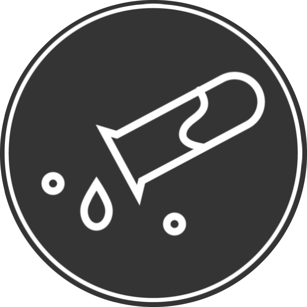 A black and white icon of a knife with water drops.
