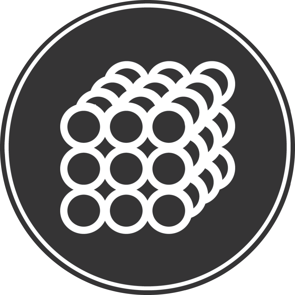 A black and white icon of a bunch of pipes.