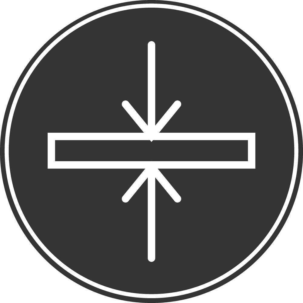 A black and white icon of an arrow in the middle.